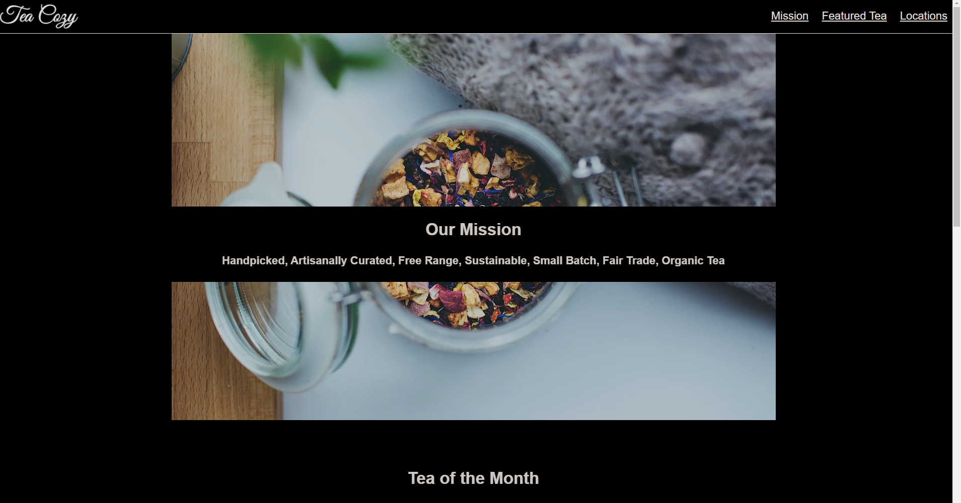 Tea Cozy webpage screenshot